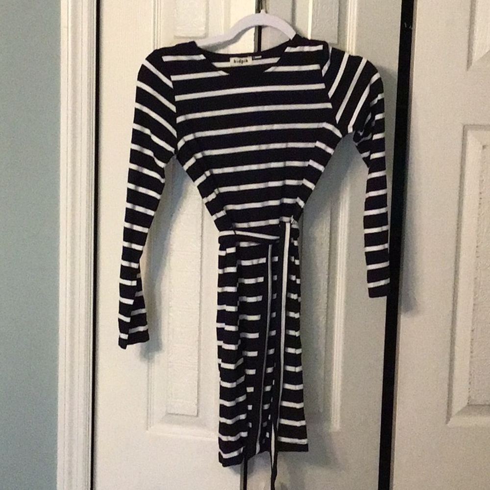kidpik Black and White Striped Casual Dress